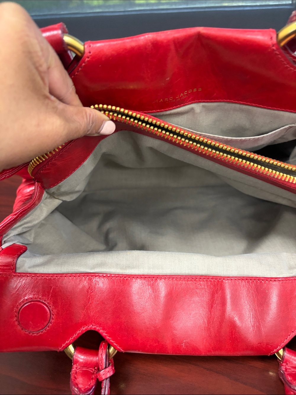 Marc Jacobs Quilted Red Leather Satchel with Gold Accents - Picture 7 of 7
